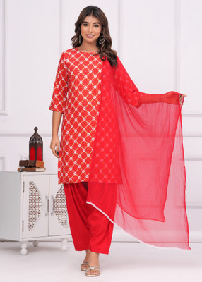 R.K.ENTERPRISES Printed Kurta, Patiala & Dupatta Set