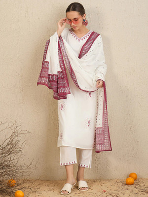 Parastri Embroidered, Solid Kurta, Trouser/Pant & Dupatta Set