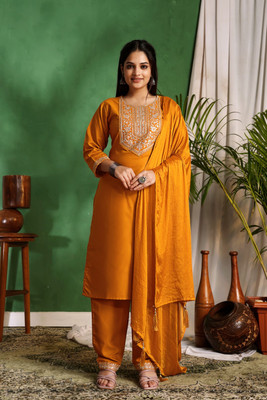 Wearpeach Embroidered Kurta, Trouser/Pant & Dupatta Set