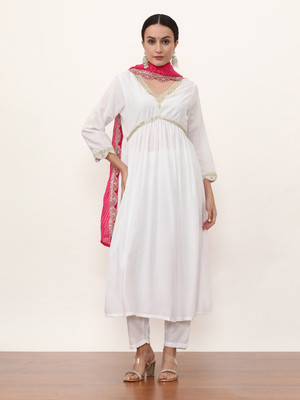 Jaipur Kurti Embroidered Kurta, Trouser/Pant & Dupatta Set