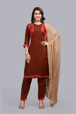 ShopGlobal Solid Kurta, Sharara & Dupatta Set