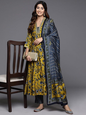 HOUSE OF COMMON Floral Print Kurta, Churidar & Dupatta Set