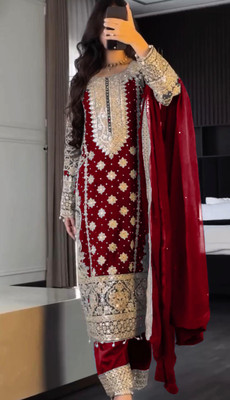 kiwastudio Embroidered Kurta, Palazzo & Dupatta Set