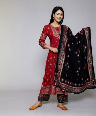 GVS SHOPPE Embellished Kurta, Palazzo & Dupatta Set