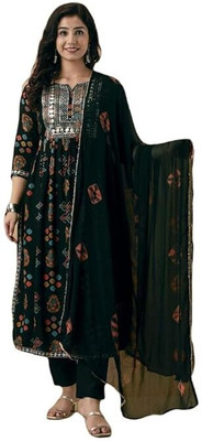WishWorld Printed Kurta, Palazzo & Dupatta Set