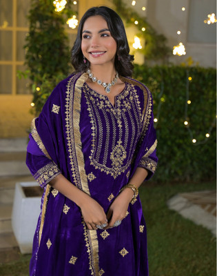 Skylee Embroidered, Embellished Kurta, Trouser/Pant & Dupatta Set