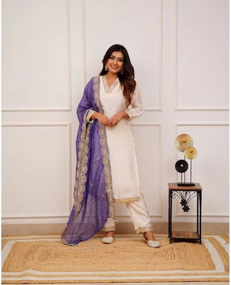 HOUSE OF COMMON Embroidered Kurta, Patiala & Dupatta Set