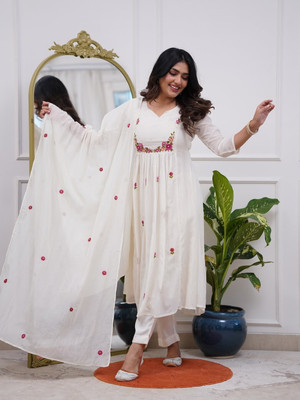 Kesar Collection Embroidered, Solid, Self Design Kurta, Trouser/Pant & Dupatta Set