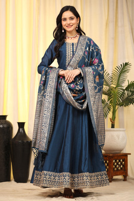 Trendmalls Embroidered Anarkali Kurta, Bottom & Dupatta Set
