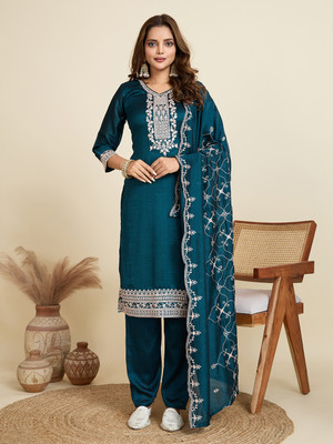 Aksharam Embroidered Kurta, Trouser/Pant & Dupatta Set
