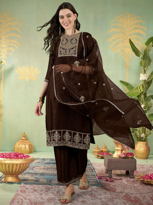 Sangria Embroidered Kurta, Trouser/Pant & Dupatta Set