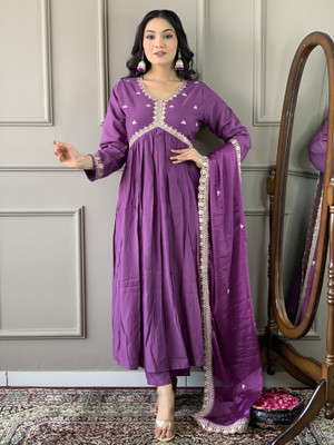 GownGrace Embroidered, Solid Anarkali Kurta, Bottom & Dupatta Set