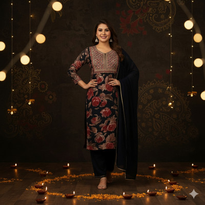 jaraah Floral Print, Embroidered Kurta, Trouser/Pant & Dupatta Set
