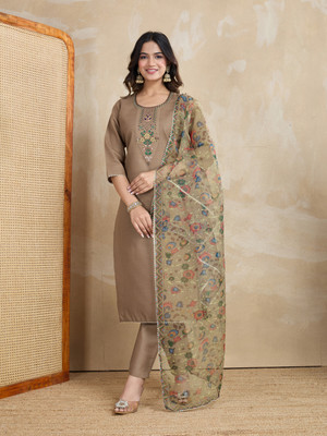 HOUSE OF COMMON Embroidered Kurta, Churidar & Dupatta Set