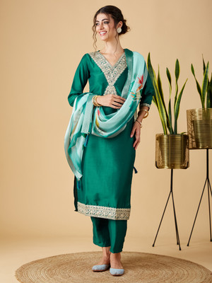 MOKOSH Embroidered Kurta, Trouser/Pant & Dupatta Set