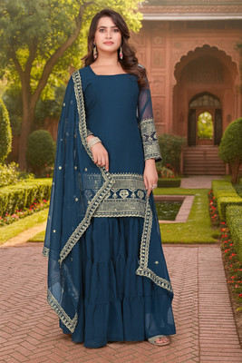 KAVATHIYA Embellished Kurta, Sharara & Dupatta Set