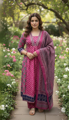MirrorTrendz Printed Kurta, Dhoti Pant & Dupatta Set