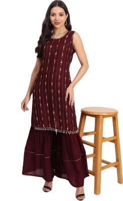 Arshia Fashions Striped, Embellished Anarkali Kurta, Bottom & Dupatta Set