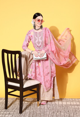 Tasrika Embroidered Kurta, Sharara & Dupatta Set