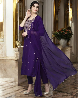 ORRIYA Embroidered Kurta, Trouser/Pant & Dupatta Set