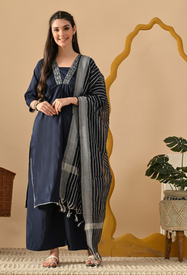 Dizon Solid Kurta, Palazzo & Dupatta Set