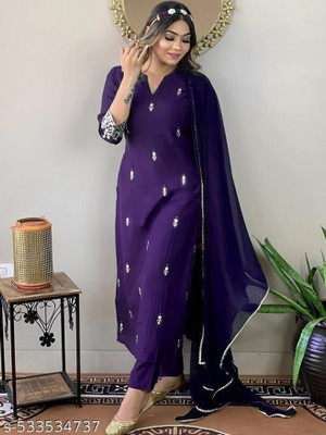 FINENX Embroidered Kurta, Palazzo & Dupatta Set