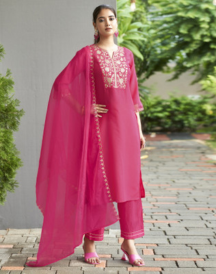 Tasrika Embroidered, Embellished Kurta, Salwar & Dupatta Set