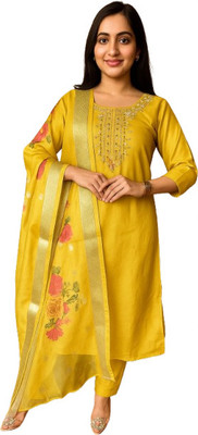 DANIYA FAB Embroidered Kurta, Trouser/Pant & Dupatta Set
