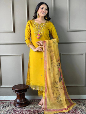Teegital Embroidered Kurta, Trouser/Pant & Dupatta Set