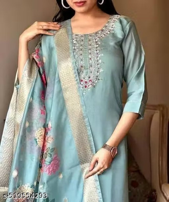 Mahi Fashion Embroidered Kurta, Trouser/Pant & Dupatta Set