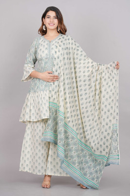 Yash Gallery Floral Print Kurta, Sharara & Dupatta Set