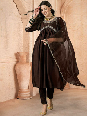 Sangria Embroidered Anarkali Kurta, Bottom & Dupatta Set