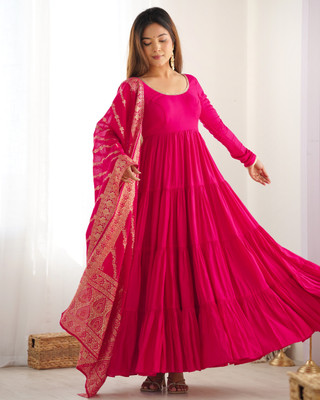 CULTISE QUEEN Solid Anarkali Kurta, Bottom & Dupatta Set