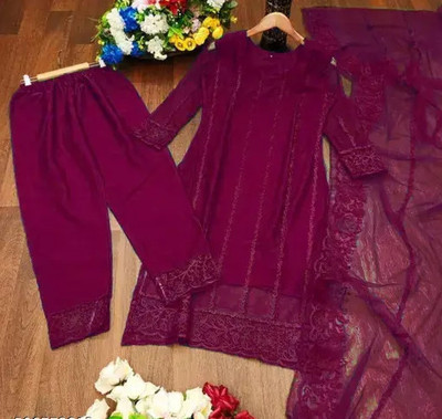PRINSH STOREE Embroidered Kurta, Palazzo & Dupatta Set