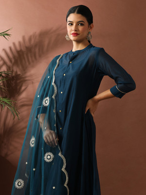 Jaipur Kurti Embroidered Kurta, Trouser/Pant & Dupatta Set