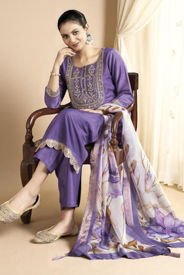 ORRIYA Embroidered Kurta, Trouser/Pant & Dupatta Set