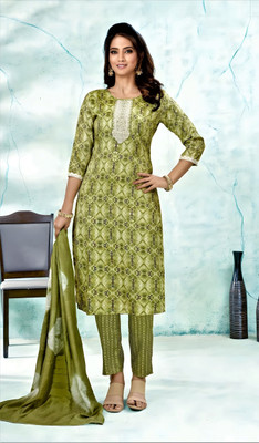 chukchuk Geometric Print Kurta, Trouser/Pant & Dupatta Set