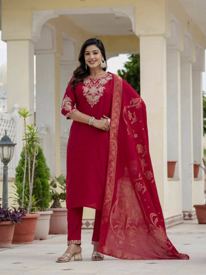 PeachPetals Printed Kurta, Trouser/Pant & Dupatta Set