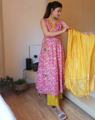 Tasrika Printed, Embellished Anarkali Kurta, Bottom & Dupatta Set