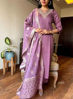 Rudra Enterprise Embroidered Kurta, Trouser/Pant & Dupatta Set