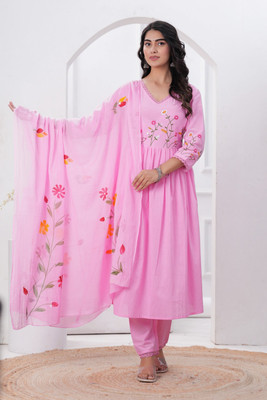 Fcp Embroidered Anarkali Kurta, Bottom & Dupatta Set