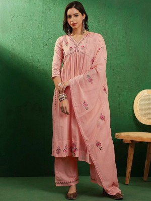 Sangria Embroidered Kurta, Palazzo & Dupatta Set