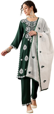 Leeza Store Embroidered Kurta, Trouser/Pant & Dupatta Set