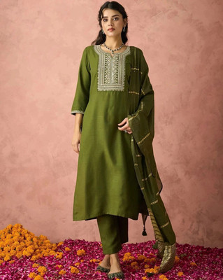 dharmkunj Embroidered Kurta, Trouser/Pant & Dupatta Set