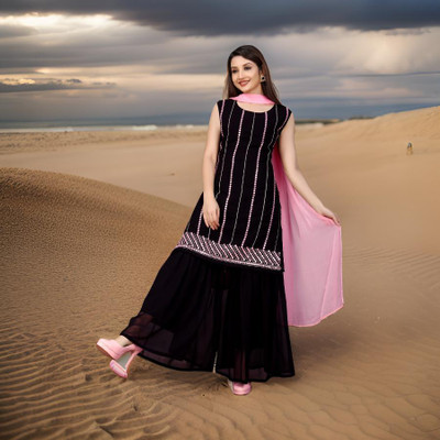prexacreation Embroidered Kurta, Palazzo & Dupatta Set