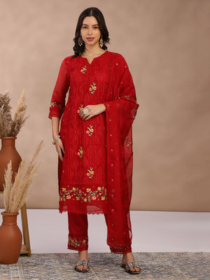 FABMORA Embroidered Kurta, Trouser/Pant & Dupatta Set