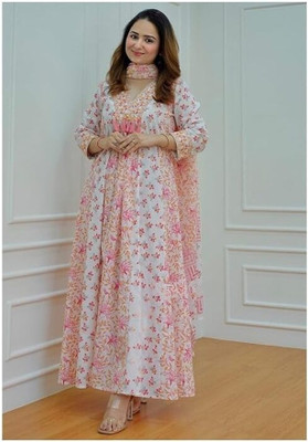 AREEBA TEXTILE Embroidered Anarkali Kurta, Bottom & Dupatta Set