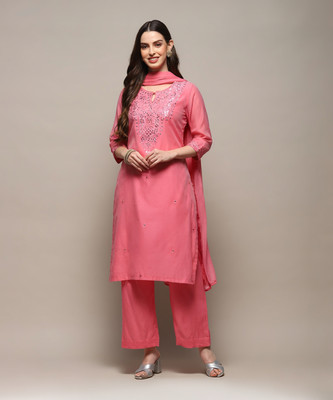 BIBA Embroidered Kurta, Palazzo & Dupatta Set