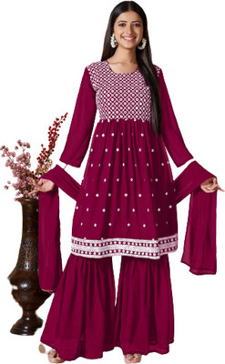 Balveer Creation Embroidered Kurta, Sharara & Dupatta Set