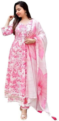 WishWorld Embroidered Kurta, Palazzo & Dupatta Set